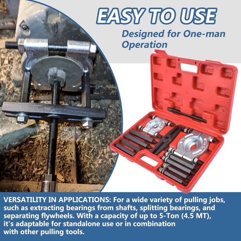 Bicos 12pcs Bearing Separator Puller Set, 5-ton Capacity Heavy Duty Flywheel Separator Tool with 2" and 3" Jaws, Wheel Hub Axle Puller Set, Gear Puller, Storage Case Included - Image 3